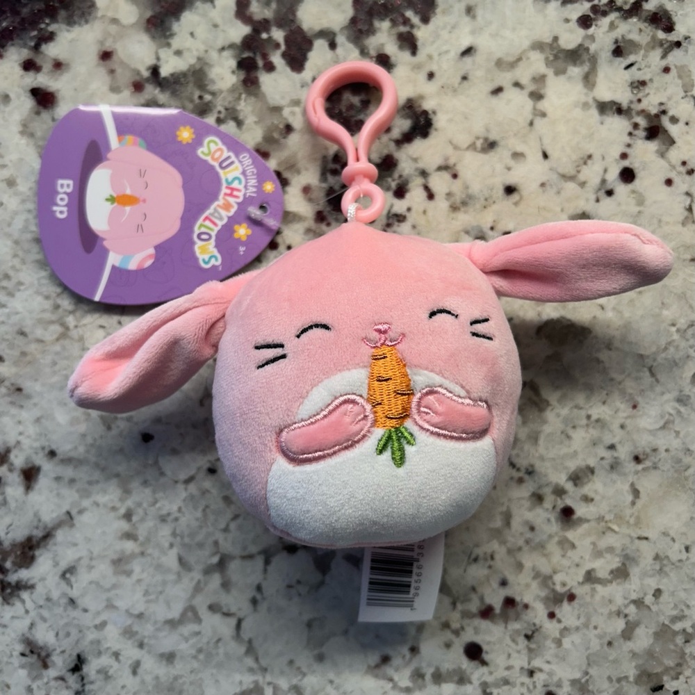 Squishmallows Pink Bunny with Carrot Clip-On